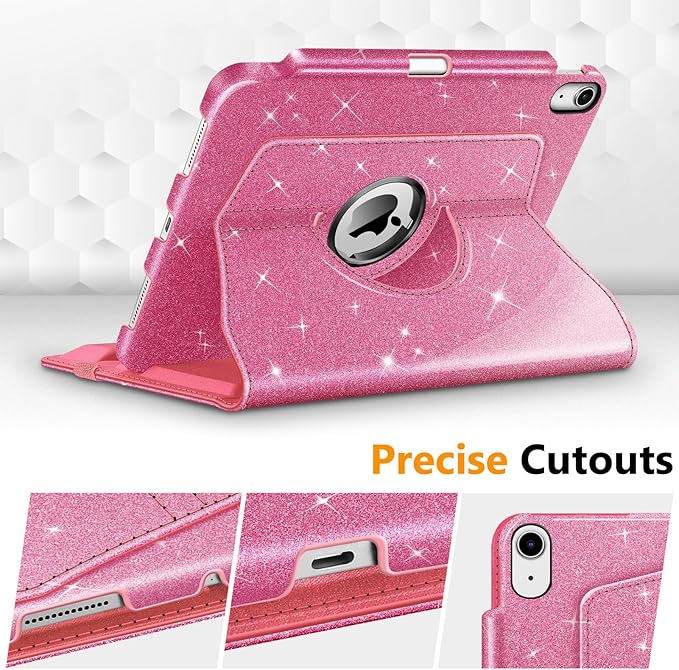 Fintie Rotating Case for iPad Air 11-inch M4/M3/M2 (2026/2025/2024), iPad Air 5th (2022) / 4th Generation 10.9 Inch - 360 Degree Rotating Protective Stand Cover with Pencil Holder, Glittering Pink