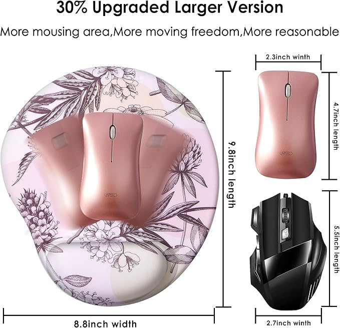 Ergonomic Mouse Pad with Wrist Support Cute Mouse Pads with Wrist Rest,Comfortable Mouse Pad for Home Office Gaming Working Computers Laptop Pain Relief with Non-Slip PU Base (Cute Floral)