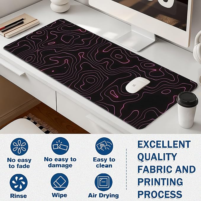 Gaming Mouse Pad - (31.5"×11.8") Contour Lines Large Mouse Pads for Desk - Desk Mat for Keyboard and Mouse with Non-Slip Base, Desks Pad Matfor Game/Office & Home