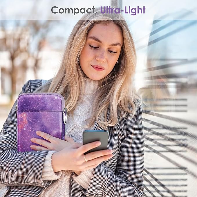 MoKo Padded Ereader Sleeve Case for 6-7 inch Ereader Tablet Bag Protective Cover Pouch with a Carabiner, Compatible with 7" Colorsoft Signature Edition 2024, Purple Starry Sky