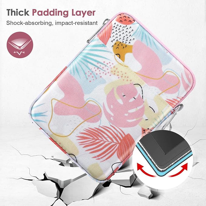 MoKo Padded Ereader Sleeve Case for 6-7 inch Tablet Bag, Compatible with 7" E-Reader Device, 6" Kobo Clara BW/Colour, 6" Nook Glowlight 4, Tropical Leaf