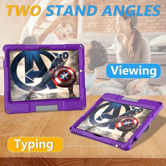 Kids Case for iPad 10th Generation 10.9-inch (2022) & iPad Air 11-inch M2 (2024) & iPad Pro 11-inch M4 (2024), Lightweight Shockproof Case Built-in Screen Protector with Handle Stand, Purple