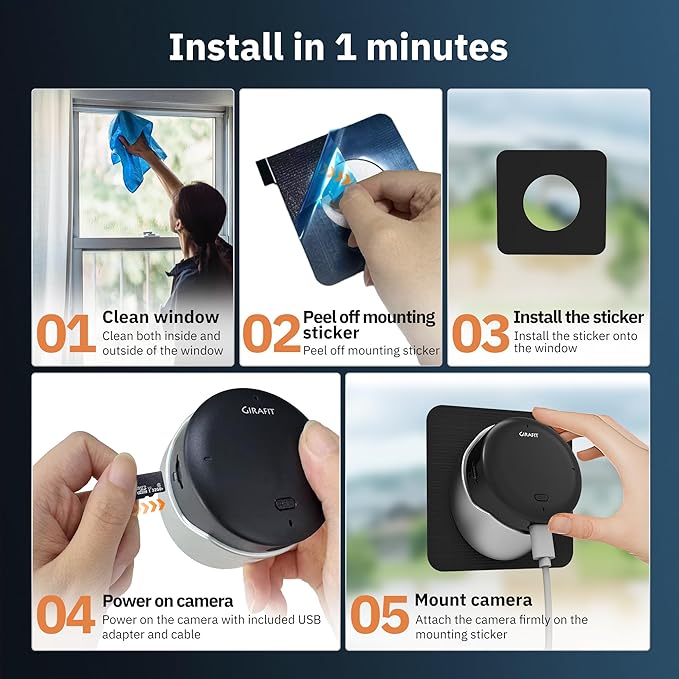 Girafit 2K 3MP Window Camera with 20°Tilt Angle Camera for Second Floor,2.4GHz/5GHz WiFi Cameras for Home Security,ChroMax AI Color Night Vision,Security Camera for Outdoor Monitor,Motion Detection