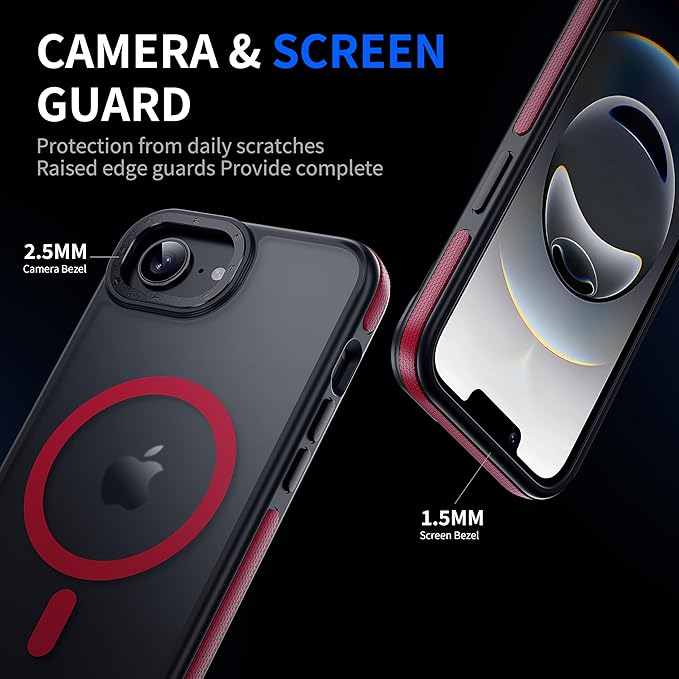 Strong Magnetic for iPhone 16E/17E Case [5X Military-Grade Protection] Compatible with fit MagSafe Shockproof Translucent Slim Thin Case for iPhone 16E-6.1", Red Bumper