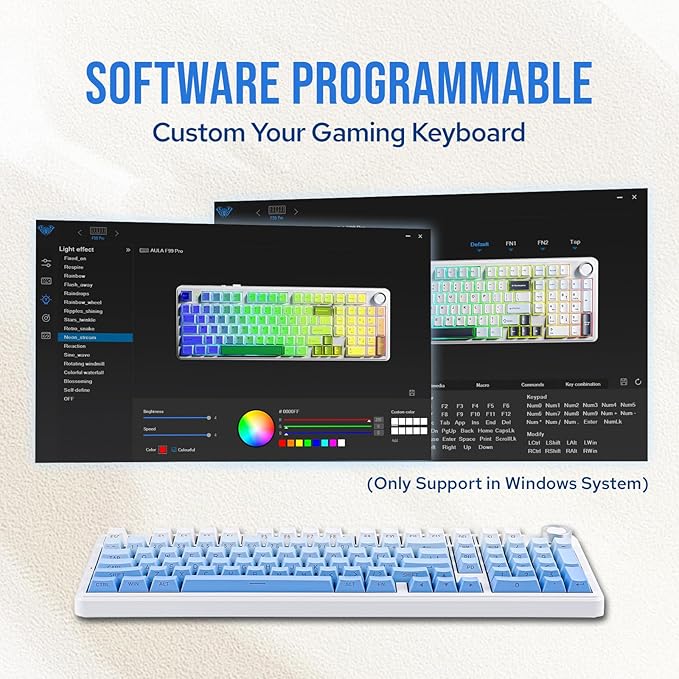 MechLands Aula F99 PRO 96% Mechanical Gaming Keyboard, BT5.0/USB-C/2.4GHz Wireless, Hot Swappable Gasket Custom Keyboard with 8000mAH Battery, Rotary Knob, RGB Backlit for Win/Mac (Blue)