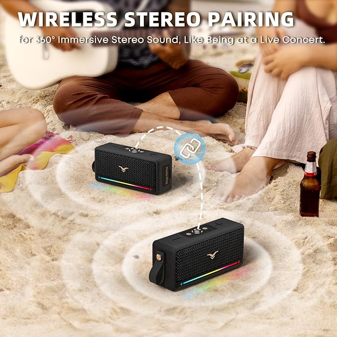 Portable Bluetooth Speakers 40W, IP67 Waterproof Wireless Rugged Speaker with Active Extra Bass, AUX/USB Input, Bluetooth 5.3, Dual Pairing, 12H Playtime for Outdoor, Beach, Travel, Home & Garage