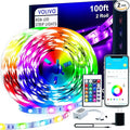 VOLIVO 100ft Led Strip Lights for Bedroom, Color Changing Led Light Strips Kit with Bluetooth App Control and IR Remote, RGB Music Sync Lighting for Room, Home Decor