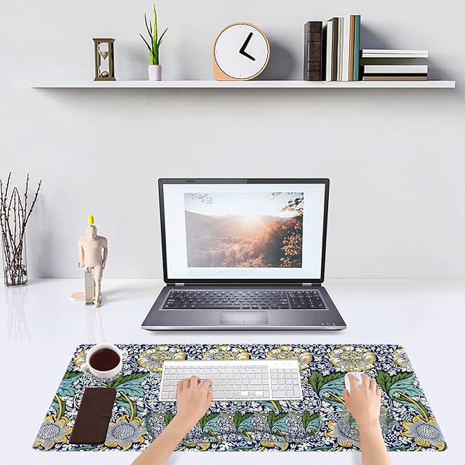DINKY Large Mouse Pad and Keyboard Wrist Rest Set, Extended Mouse Pad with Wrist Support, Non-Slip Desk Mat Protector Desk Blotter for Keyboard and Mouse, Floral Art