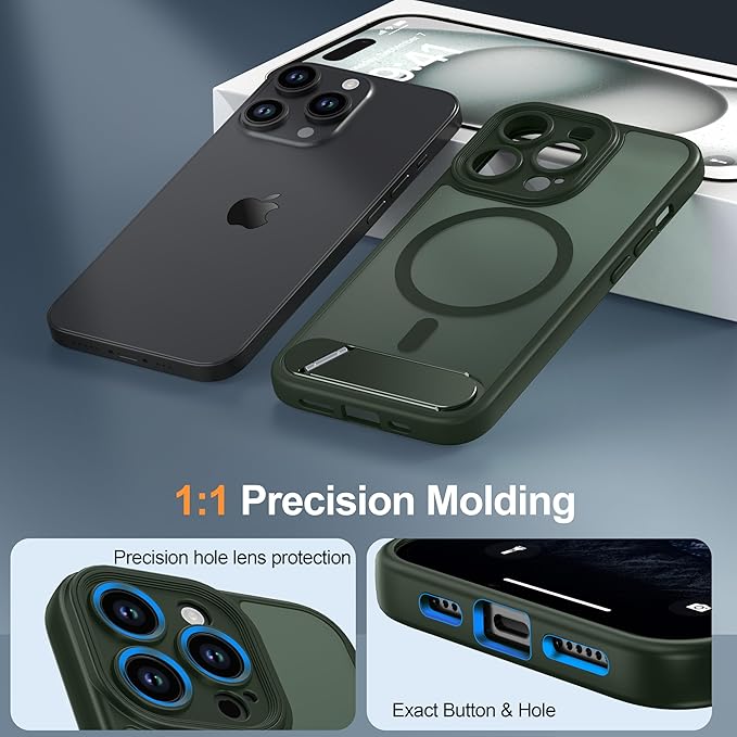 Magnetic Compatible with iPhone 13 Pro Case, [Built-in Kickstand][Full Camera Protection][Compatible with MagSafe][Anti-Fingerprint] Shockproof Phone Case for iPhone 13 Pro 6.1",Green