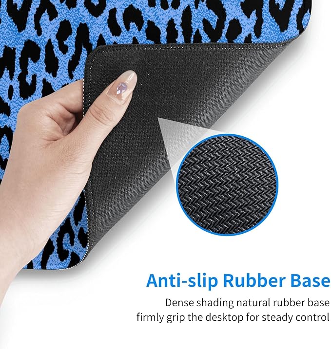 Blue Leopard Skin Print XL Large Mouse Pad with Stitched Edges Long Non-Slip Rubber Base Mousepad Laptop Keyboard Mat Desk Pad for Office Home Desk Decor, 31.5" X 11.8"