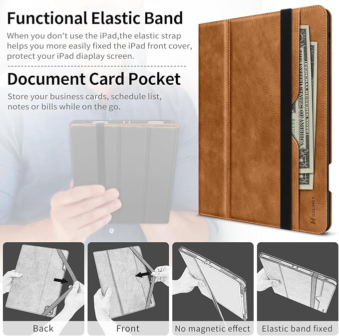 H HOLIMET Case for iPad Pro 11 inch M5 2025/M4 2024 with Pencil Holder Supports Pencil Pro and Pencil Auto Sleep/Wake Function Vegan Leather Smart Stand Cover (Brown)