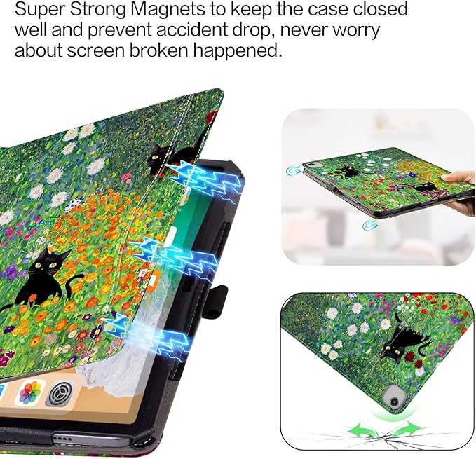 iPad Air 13 inch Case (M4/M3/M2), iPad Pro 12.9 inch Case, iPad Pro 13-Inch (M5/M4) case Shockproof Pencil Holder Multiangle Adjustable Stand/Pocket/Magnetic Closure/Auto Wake Sleep Flowers Garden Cat