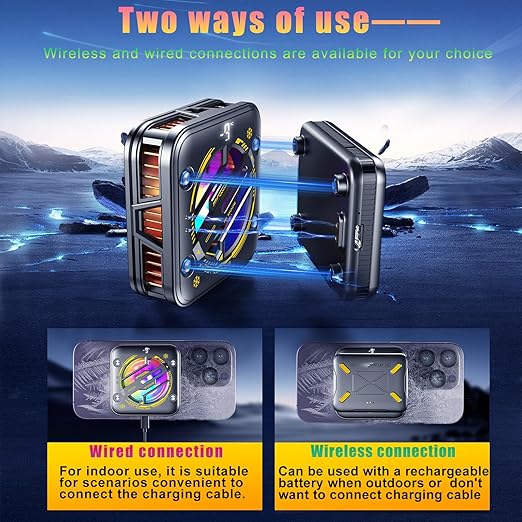Magnetic Phone Cooler with Battery,Rechargeable Wireless Cooling Fan for iPhone/iPad,Phone Cooling Case Radiator Heatsink with RGB LED for iPhone MagSafe Series/Samsung/Android