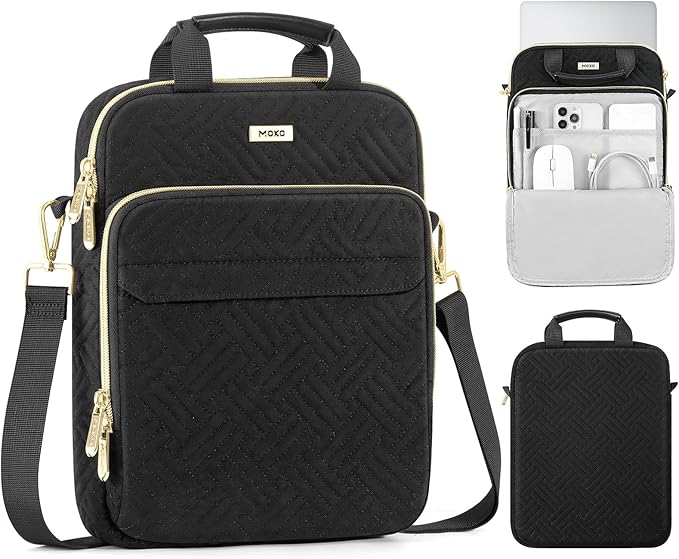 MoKo 15-inch Puffer Laptop Sleeve Bag for MacBook Air 15" / Pro 14" M5/M4/M3/M2 2026-2023, Galaxy Tab S10 FE Ultra 14.8" 2025, Puffy Laptop Carrying Case with Handle & Shoulder Strap, Black