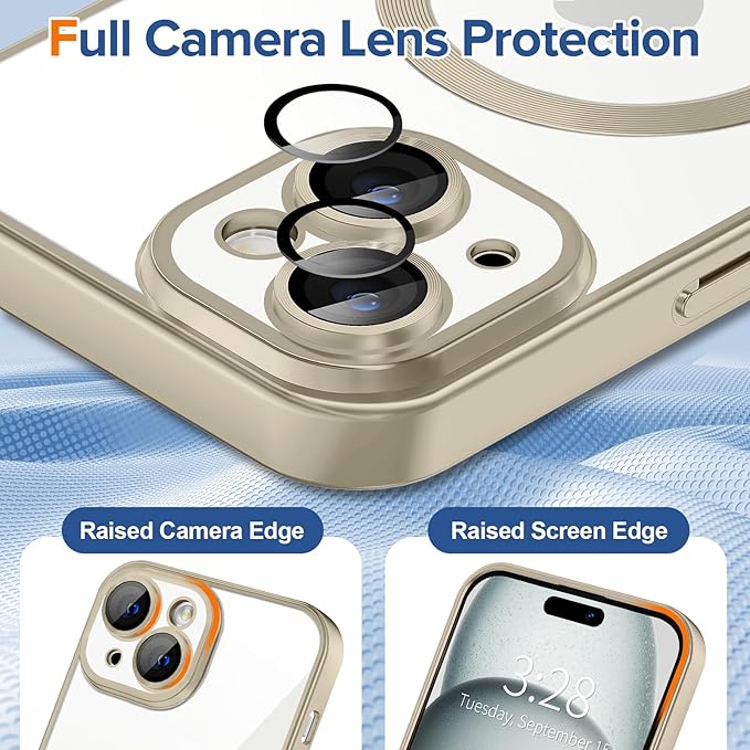 Hython Magnetic Clear for iPhone 15 Plus Case with Camera Lens Protector [Compatible with MagSafe] Luxury Plating Edge Slim Soft TPU Cover Protective Phone Case for iPhone 15 Plus 6.7", Matte Gray