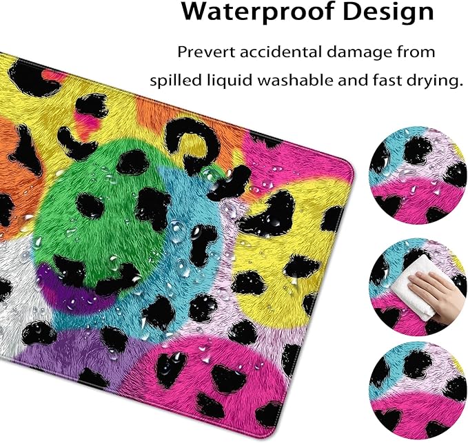 35.4 x 15.7 in, XXL Large Mouse Pad for Desk, Extended Keyboard Mouse Mat for Computer Office, Big Mouse pad with Stitched Edges, Gaming Pc-Leopard Colorful Background