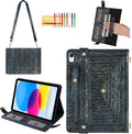 Handbag Case for iPad A16 11th/10th Generation (2025/2022) 11-inch - Techcircle Vintage Maze Pattern Crossbody Folio Stand Cover w/Pencil Holder, Card Slots, Hand Strap, Shoulder Strap, Retro Navy