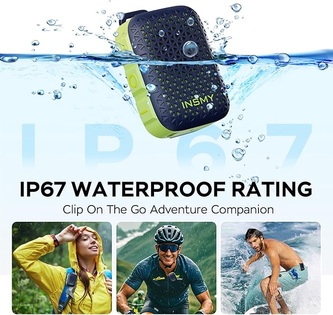 INSMY Wearable Bluetooth Speakers,IP67 Waterproof,Clip-On Portable Small Personal Speaker/Clean Sound/Stereo Pair/Wireless/ENC Built-in Mic/Lightweight for Golf Work Pool Gift(Non-Magnetic) (Blue)