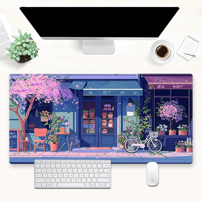 Kawaii Anime Desk Mat, Large 31.5x15.7 Inch Gaming Mouse Pad, Pink Cherry Blossom Japanese Aesthetic Keyboard Pad, Warm & Cute Desktop Mat for PC Gamers