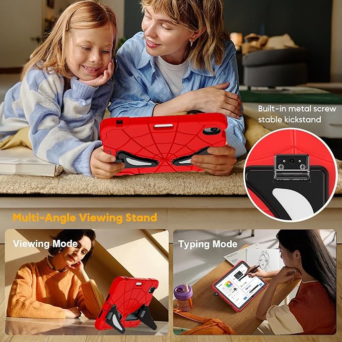 Case for iPad Mini 7 (A17 Pro) 2024/Mini 6 8.3'' with Shoulder Strap Stand, Heavy Duty Rugged Shockproof Drop-Proof Cute Protective Cover for Kids iPad Mini 7th/6th Generation 8.3", Red Black