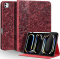 Gexmil Genuine Leather Case for iPad Pro 13 Inch (M5/M4) 2025/2024 with Pencil Holder,Protective Shockproof Smart Leather Folio Cover Adjustable Stand Auto Sleep/Wake,Floral Red