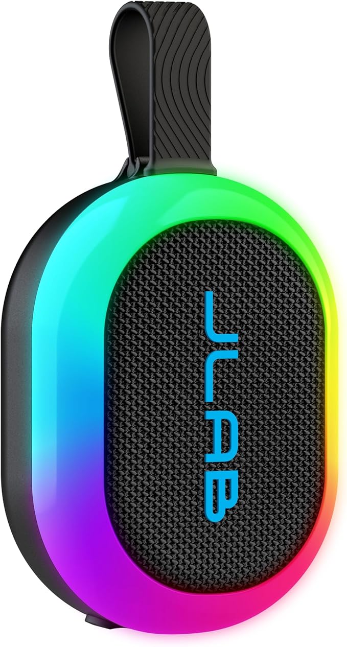 JLab, Pop Party, Portable Bluetooth Speaker, Waterproof IP55, Customizable RGB LED, Black