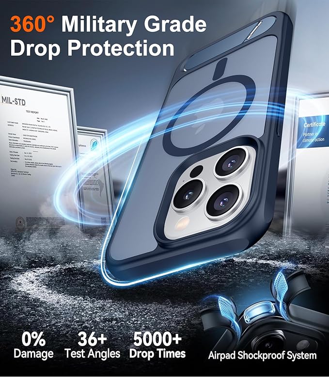 Magnetic Compatible with iPhone 15 Pro Case, [Built-in Invisible Kickstand][Compatible with MagSafe] [Military Grade Shockproof] Slim Translucent Matte Phone Case for iPhone 15 Pro 6.1"
