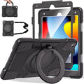 Andnary Case for iPad 9th/8th/7th Generation 10.2 inch, Shockproof Cover with Screen Protector/360° Rotate Stand/Pencil Holder/Shoulder Strap, Kids Case for iPad 2021/2020/2019 (Black)