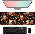 Colorful Owl and Heart Gaming Mouse Pad, Large Desk Mat with Autumn Leaves for Laptop Keyboard Computer, Non-Slip Rubber Base Desktop Extended Mousepad for Office Home Accessories 31.5"×11.8"