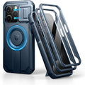 Dexnor for iPhone 15 Pro Case with Slide Camera Cover & Adjustable Kickstand & Built-in Screen Protector, Magnetic Rugged Shockproof Bumper Cases Heavy-Duty Magnetic Protective Cover, Navy Blue