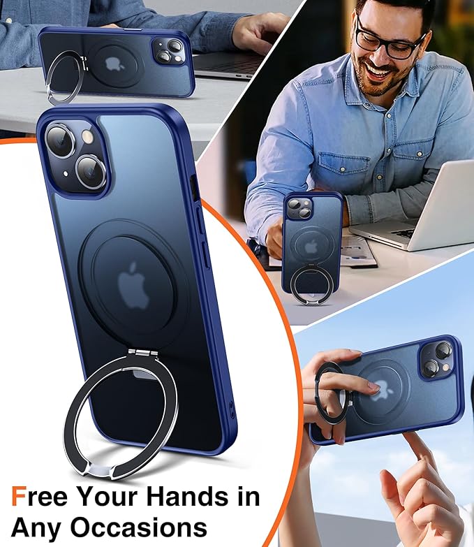 Chicfun 3-in-1 [Magnetic+Kickstand+Ring Holder] for iPhone 14 Plus Case with Stand Ring Holder， Compatible with MagSafe, Military Shockproof Kickstand Phone Case iPhone 14 Plus Cover Blue