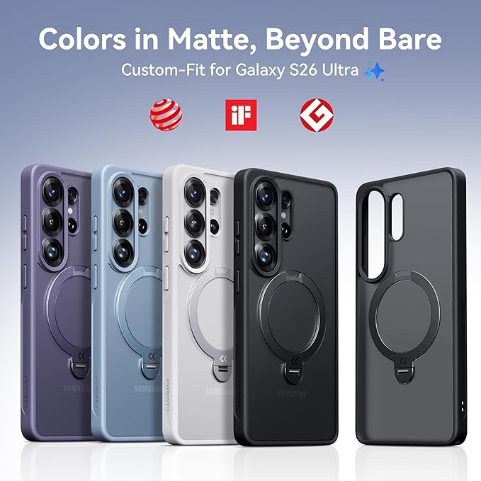 CASEKOO Black 26U Case with 360 Spin Magnetic Stand [Fit for MagSafe] [18FT MIL-STD Protection] Shockproof Invisible Ring Holder Matte s26U Phone Case 6.9''