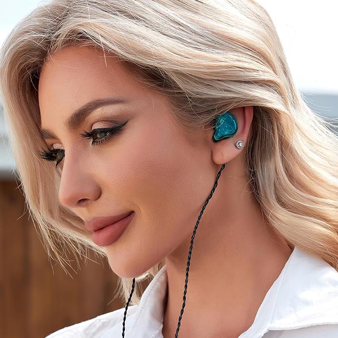 CCZ Melody inear Earphones Wired Gaming Earbuds 1DD 1BA Hybrid Drivers in-Ear Headphones iem Earbuds HIFI Bass with Ear fins, 4N OFC Cable for Drum, Studio, Editing, pc, Gaming (Green, without mic)
