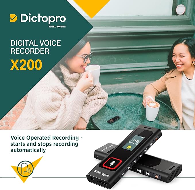 X200 - Voice Activated Digital Recorder, 32GB Memory, 582H Recording Time, Noise Reduction Dictophone, Portable Audio Recording with Sensitive Mics for Lectures, Meetings, Interviews