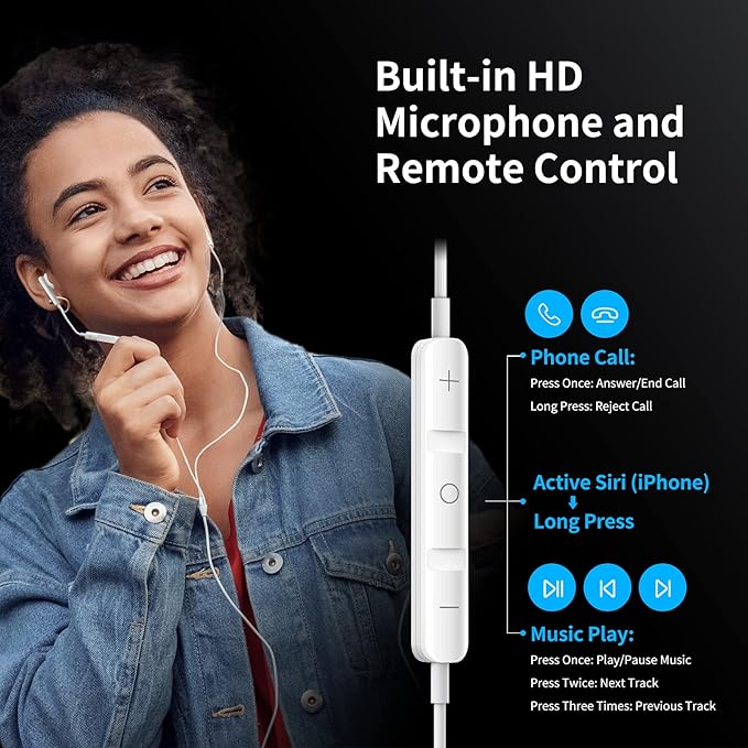 Kimwood Wired Earbuds with Microphone, Wired Earphones in Ear Headphones HiFi Stereo, Powerful Bass and Crystal Clear Audio, Compatible with iPhone, iPad, Android, Computer Most with 3.5mm Jack