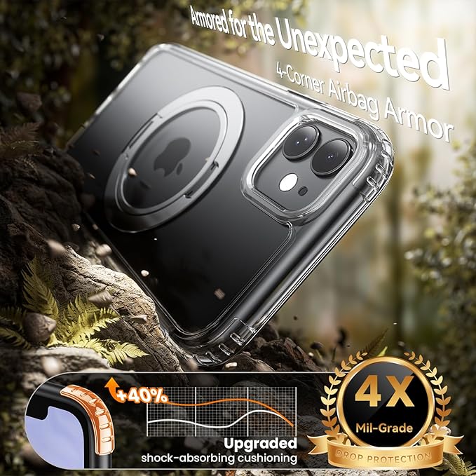 for iPhone 11 Case, Magnetic Kickstand Phone Case with [Military-Grade Protection] & [MagSafe Compatible], Slim Protective Translucent Cover 6.1" Clear Kickstand