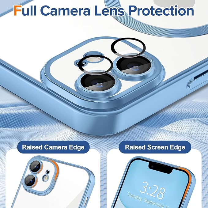Hython Magnetic Clear for iPhone 11 Case with Camera Lens Protector [Compatible with MagSafe] Luxury Plating Edge Slim Soft TPU Cover Protective Phone Case for iPhone 11 6.1", Matte Light Blue