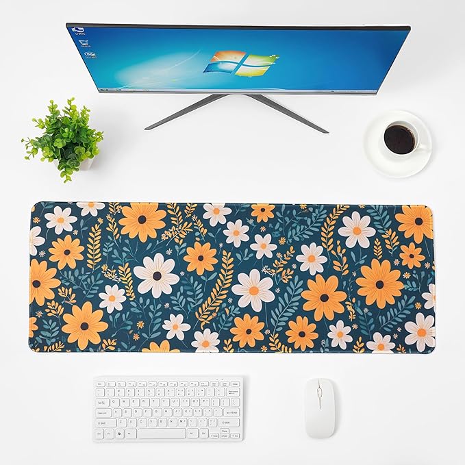 Yellow Flowers Mouse Pad,Large Mouse Pad, Soft Rubber Base, Non-Slip Surface,31.5x11.8x0.12inch Long Computer Keyboard Mouse Mat,Office Desk Mat,Gaming Mousepad