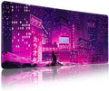 Gaming Laptop Mouse Pad,Sea Wave Big Mice Pads PC Keyboard Waterproof and Non-Slip 31.5" x 11.9" 0.12" Thick XL,XXL Rubber Table Mat, Purple Cyberpunk City Night View