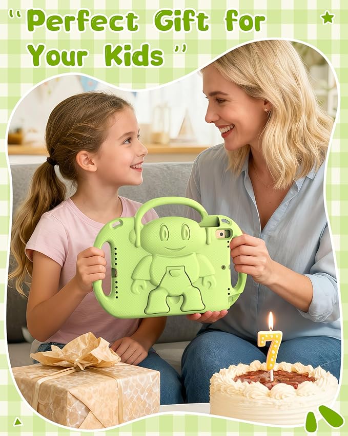 Kids Case for iPad 5th/6th Generation (9.7 inch, 2017/2018) & iPad Air 1/2 9.7" & Pro 9.7, Durable Shockproof Lightweight Kids Cover with Shoulder Strap/Handle/Kickstand, Light Green