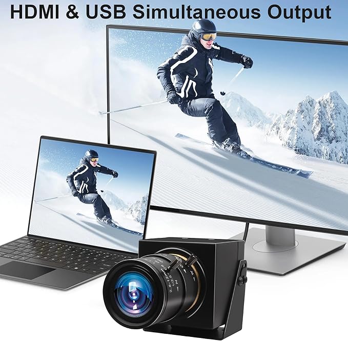 MMlove 4K USB HDMI Camera 8MP 60FPS High Speed Camera USB3.0 Simultaneous Output Webcam 2.8-12mm 4X Optical+2X Digital Zoom Golf Swing Webcam Close up Zoom in and Out for 3D Printer PC Laptop Pi