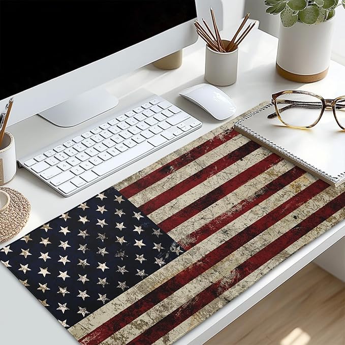 American Flag Mouse Pad Extended Large 35.4x15.7 in USA Flag Desk Mat Independence Day Large Mousepad XL Non-Slip Rubber Base Stitched Edge Gaming Mousepad PC Computer Desk Pad for Work Desktop