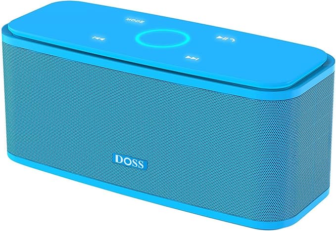 DOSS SoundBox Touch Wireless Bluetooth Speaker-12W HD Sound with Rich Bass, IPX5 Waterproof, 20H Playtime, Handsfree, for Gatherings, Home, Office, Outdoor, Travel-Blue