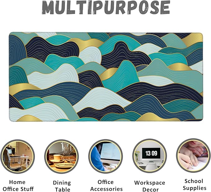 Large Mouse Pad Gold Line Wave Extended Gaming Mouse Pad Desk Mat Stitched Edges Mousepad Non-Slip Rubber Base Keyboard Pad for Laptop Computer PC 35.4 x 15.7 inches
