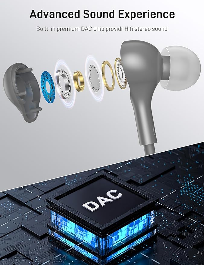 iMangoo for Apple USB C Wired Headphones, Hi-Fi Sound Corded Earbuds, Ergonomic Small in Ear Buds for iPhone 17 Pro Max/17e/16 Plus/16e/15, for Samsung S26/S25 Ultra/for Pixel Type C Earphones Grey