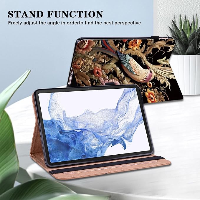 Case for iPad mini 7 A17 Pro 8.3 Inch 2024,iPad mini 6th Generation Case 2021,PU Leather Slim Protective Cover with Card Slots - Flower Birds