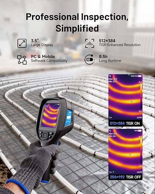 TOPDON TC004 Thermal Imaging Camera, 256 x 192 IR High Resolution 8-Hour Battery Life Handheld Infrared Camera with PC Analysis and Video Recording Supported, 64GB Storage