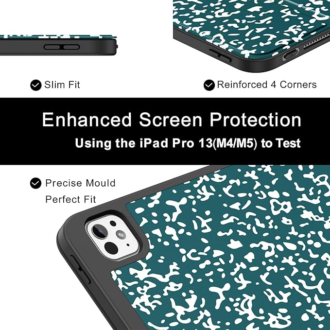 Soke Case for New iPad Pro 13 Inch (M5/M4, 2025/2024 Release), with Pencil Holder Trifold Stand Shockproof [Support Apple Pencil Charging + Auto Wake/Sleep], Soft TPU Back Cover, Book Teal