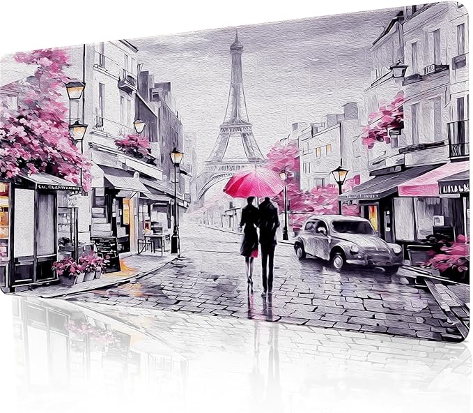 Lokigo Desk Mat for Keyboard and Mouse, Large Mouse Pad, Paris Eiffel Tower Desk Pad Mat, Romantic Gray Pink Large Desk Mat for Girls Women, Pink, 35.4"x15.7"