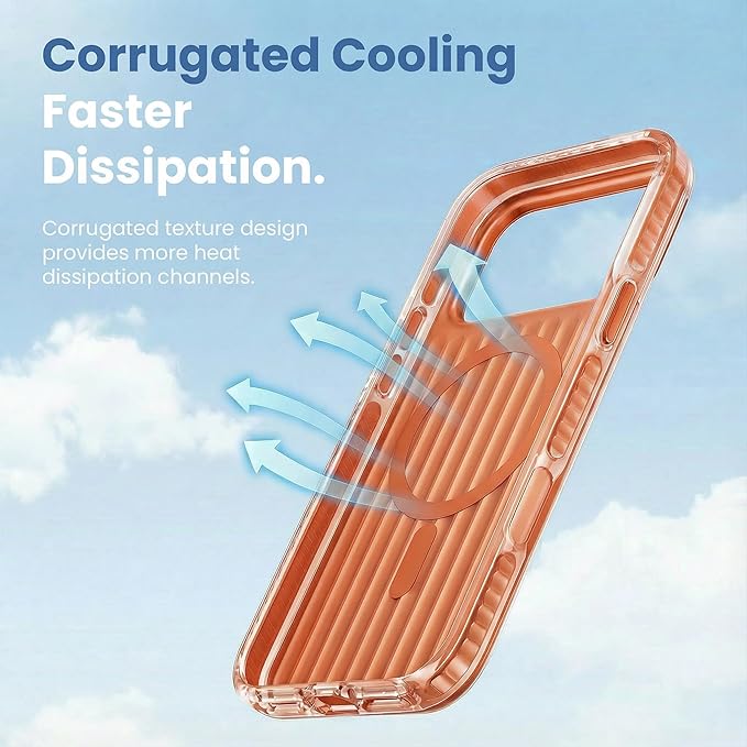 Magnetic Cooling Case for iPhone 17 Pro Max, with Air Vortex Heat Dissipation Technology, Anti-Fingerprint, Fit for MagSafe, Military-Grade Bumper, Included Camera Lens & Screen Protector,Orange